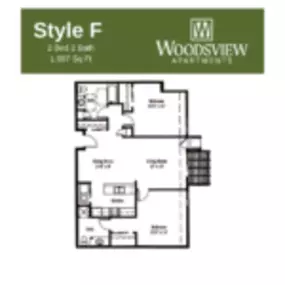 Woodsview Apartments Floor Plan F, Two Bedroom Two Bath Apartment in Janesville Wisconsin