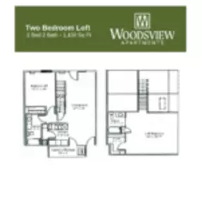 Woodsview Apartments Floor Plan Two Bedroom Loft, Two Bedroom Two Bath Apartment in Janesville Wisconsin