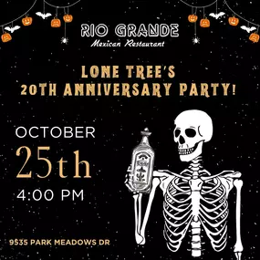 Join us for a hauntingly good time at Lone Tree’s 20th Anniversary Party ! ????????️

Dust off your best costume and come enjoy a night filled with killer music, face painting, a kid-friendly haunted house, and so much more. Plus, enter our costume contest for a chance to win chilling prizes!