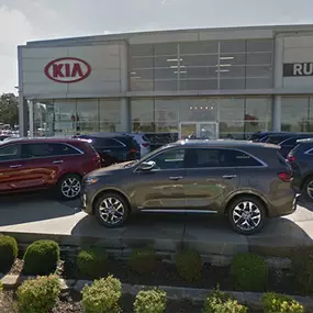 Front of the Russ Darrow Kia of Waukesha building.