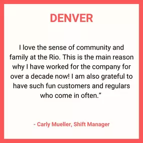 At The Rio, our team isn’t just a group of coworkers—we’re a family. Interested in joining the Rio team? We’re always on the hunt for good, smart, dedicated people to join our family. With some of our team members having 30+ years with us, it’s a place where careers grow, and people truly love what they do. ????