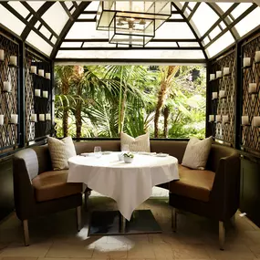 Coveted booth overlooking Swan Lake at Hotel Bel-Air