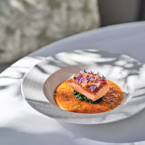 Ora King Salmon entrée in The Restaurant at Hotel Bel-Air