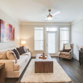 Living Room with Lighted Ceiling Fan