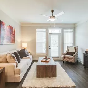 Living Room with Lighted Ceiling Fan