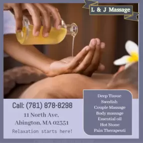 Whether it's stress, physical recovery, or a long day at work, L & J Massage has helped many clients relax in the comfort of our quiet & comfortable rooms with calming music.