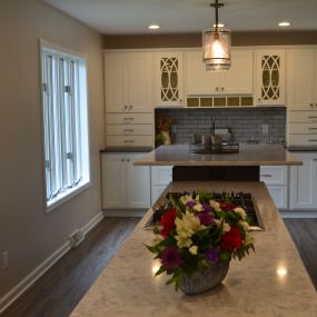 Wake up to this beverage center behind the raised island