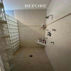 BEFORE: Shower with glass block wall