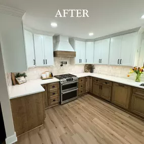 Beautiful two-tone kitchen with wood