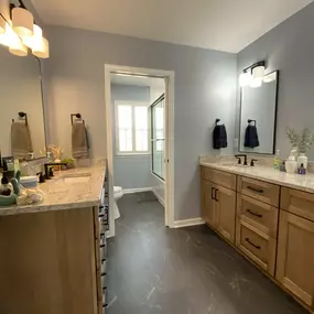 Dual vanity design in a stunning bathroom remodel!