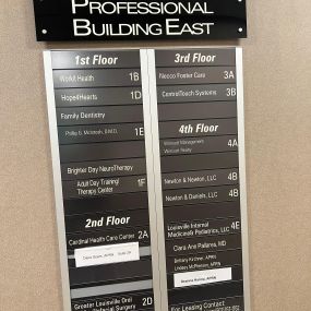 Directional sign at Necco Louisville office.