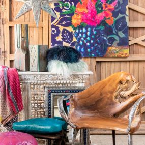Vibrant set up with colorful accents for a boho look.