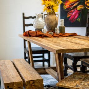 Wood dining set with bench.