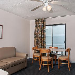 Living room in guest room at Harbor Light Family Resort