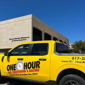 A One Hour Air Conditioning And Heating of Fort Worth truck at the Amon Carter Museum of American Art in Fort Worth TX