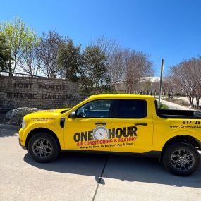 The One Hour Air Conditioning and Heating truck visiting the Fort Worth TX Botanic Garden