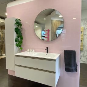 basin unit, wall cupboard and mirror