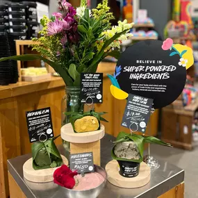 Handmade skincare with ethically sourced, fresh, 100% vegetarian/95% vegan ingredients. Skincare that CARES for your skin. Come on in to learn more about the super-powered ingredients we use-- you can even try it out right in the shop!