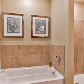 Elegant bathrooms at LangTree Lake Norman apartments.