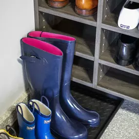 Tired of tripping over shoes? Check out this Shoe Rack! Everything is nice and organized—and there’s even a spot to put your muddy rain boots!