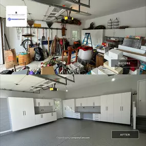 From Chaos to Clean! ????✨  Say goodbye to clutter and hello to a sleek, organized garage! Our custom storage solutions make it easy to keep everything in its place.  ???? Ready to reclaim your space? Contact us today!