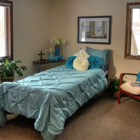 Bedroom amenities at Saint Therese are accessible and part of an ideal place for our residents to receive day to day care.