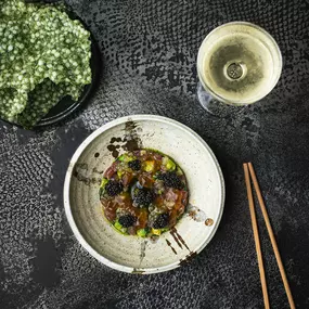 TUNA TARTARE, AVOCADO, TOMATO PONZU, SEAWEED CRISPS, SHISO, OSCIETRA CAVIAR