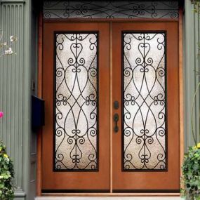 Custom exterior French door with decorative glass