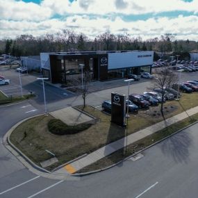 Front of the Russ Darrow Mazda of Greenfield building.