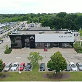 Front of the Russ Darrow Mazda of Greenfield building.