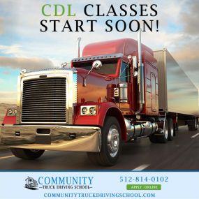 CDL License training Austin, Texas. Get your CDL license to drive a commercial truck at our Austin school, Community Truck Driving School. Call: 833-814-0102. https://www.communitytruckdrivingschool.com/