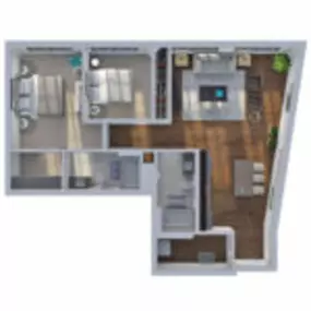 Brix Apartment Lofts Floor Plan Style 13, Two Bedroom Two Bath Apartment in Milwaukee Wisconsin