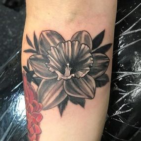 Black and white flower tattoo