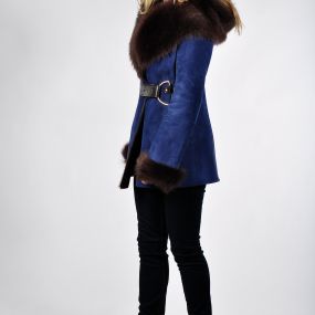 blue fur coat