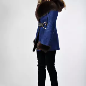 blue fur coat