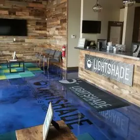 Waiting area at Lightshade recreational marijuana dispensary in Federal Heights, CO.