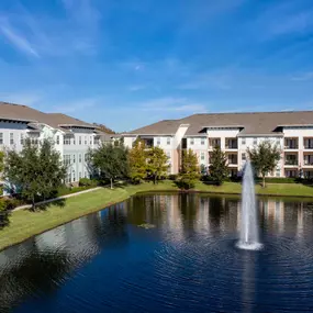 Lake view with water fountain