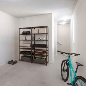 Storage inside garage on ground floor below apartment home