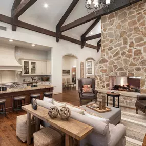 Clubhouse with fireplace and entertaining kitchen