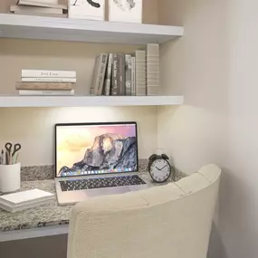 Built in desks and bookshelves in variety of floor plans