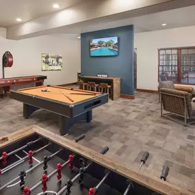 Second clubhouse game room with billiards, shuffle board and foosball