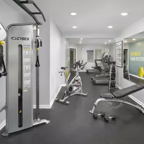 Strength training equipment in fitness center at Camden Touchstone in Charlotte, NC