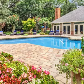 Resort style swimming pool with expansive sundeck