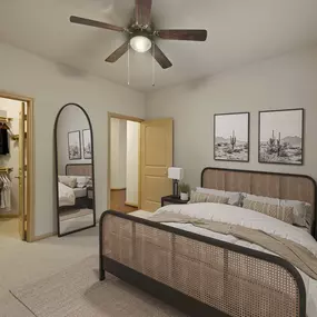 Bedroom with carpet and walk-in closet at Camden La Frontera apartments in Round Rock, TX