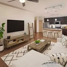 Living room with wood-style flooring at Camden La Frontera