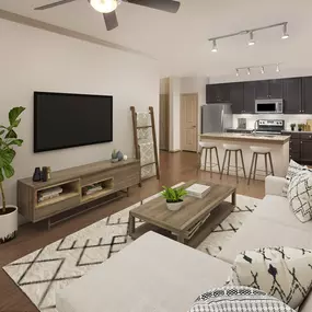 Living room with wood-style flooring at Camden La Frontera