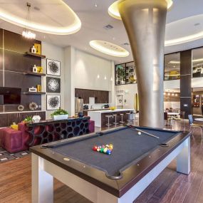 Resident lounge with billiards and entertaining kitchen