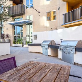 Poolside barbeque and dining area