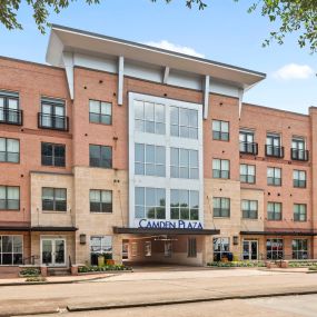 Front entrance of Camden Plaza Apartments in Houston, TX