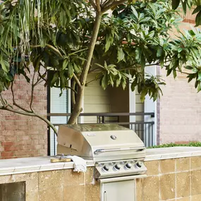 Poolside barbeque grills at Camden Plaza Apartments in Houston, TX